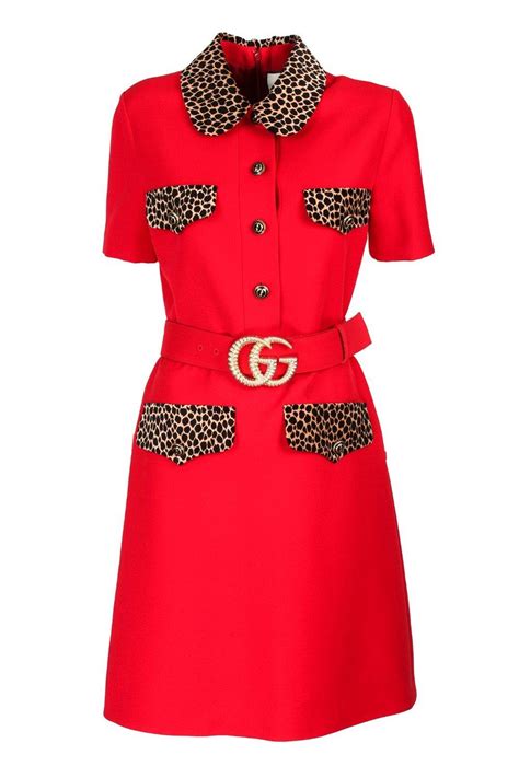 red dress with Gucci belt